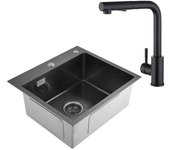 Fregadero de cocina negro antracita de 50 x 45 cm + grifo extraíble