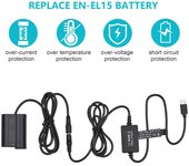 Cable PD USB tipo C a batería simulada EP-5B, acoplador CC EN-EL15 de repuesto para Nikon Z7 Z6 D800 D850 negro