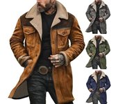 Chaqueta de hombre de gran tamaño con solapa de felpa, manga larga, chaqueta de gamuza vintage con bolsillos y cremallera hasta la mitad de la longitud XL camello