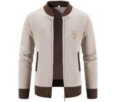 Suéter de punto de lana para hombre, cárdigan de otoño e invierno con cremallera, abrigo, suéter vintage informal con cuello alto, prendas de punto de manga larga, ropa de invierno XXL beige