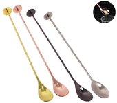 Juego de cucharas de cóctel Gold Bar, cuchara mezcladora de acero inoxidable con diseño en espiral.