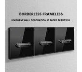 Panel de interruptores de pared de vidrio templado negro LED de 1 a 4 entradas, interruptor de luz retro, estándar UE/Reino Unido, 2 enchufes USB, enchufe europeo de 16 A.