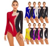 Traje de patinaje artístico para mujer, mono de danza jazz, ropa de baile para mujer, leotardo de ballet, ropa de baile para actuaciones escénicas S rojo/negro