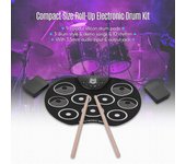 Juego de batería enrollable de tamaño portátil, batería electrónica, 9 almohadillas de batería de silicona, USB/alimentado por batería con varios colores