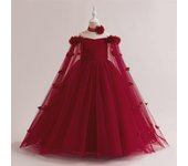 Vestido de princesa con capa y hombros descubiertos para niña - Disfraz de pasarela de hilo esponjoso estilo europeo y americano 11-12 Years