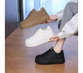 Zapatillas de plataforma gruesas informales para mujer, cómodas zapatillas de piel sintética con cordones para caminar, zapatillas de tenis antideslizantes, zapatillas para correr transpirables para mujer 35 caqui