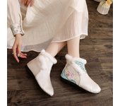 Botas de nieve cálidas de invierno para mujer, botines con forro de piel sintética, sin cordones, cómodas, bordadas, con forro polar, para caminar, para mujer 35