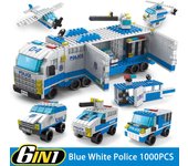 1000 Uds 6 en 1 camiones de comando de policía de ciudad bloques de construcción policía Robot coche helicóptero juguetes de bloques de modelismo para niños Warship-563Pcs