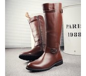 Botas altas hasta la rodilla de cuero negro para hombre británico, zapatos largos con cremallera de diseño para motocicleta, botas de escenario para cosplay antiguas, zapatos casuales cómodos 38 marrón