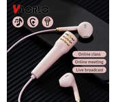 Auriculares portátiles HIFI y BASS con cable con micrófono Mini HD, auriculares con interfaz de 3,5 mm para aplicación de karaoke, reunión de clase en línea, transmisión en vivo azul