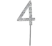 Apac Adorno para tarta de 4º cumpleaños con diamantes de imitación One Size plata