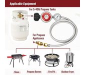 Regulador de propano ajustable de alta presión de 1,5 m (0-30 psi) con manómetro y manguera trenzada de acero inoxidable. blanco