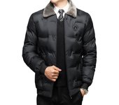Chaqueta de algodón de felpa y espesa para hombre, chaqueta de algodón con solapa, chaqueta de invierno para preservar el calor L negro