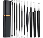 10 agujas para eliminar espinillas, de acero al carbono, portátiles, multifuncionales, para belleza facial negro