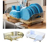 Estante multifuncional para platos de cocina, sin BPA, de plástico, para ollas, platos, cuencos, escurridor, sartenes, palillos, cucharas, estante de almacenamiento, organizador de utensilios de cocina café