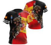 Camiseta táctica verde militar de España, camiseta con emblema nacional impreso en 3D para hombre, ropa de manga corta con cuello redondo, camisa holgada para hombre XXS