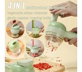 Cortadora de verduras eléctrica multifuncional 4 en 1, minitrituradora de barro y ajo inalámbrica, licuadora de cebolla y pimienta, rebanadora de alimentos, herramienta de cocina verde