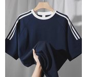 Camiseta clásica de manga raglán de tres barras para hombre: color liso, manga corta, ropa informal de verano a la moda. XL