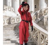 Conjunto de mono con cinturón y guantes para adultos y niños, con bolsillos sueltos y cierre de cremallera, traje de una pieza, disfraz de cosplay de dibujos animados. 140cm rojo