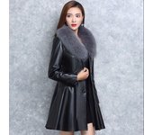 Abrigo de piel de algodón para mujer, chaqueta de cuero sintético de corte ajustado, largo medio S negro