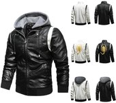 Chaqueta/abrigo largo de cuero de vaca para motociclista con capucha negra para hombre M blanco