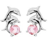 Les Trésors De Lily [F6835] - BO Argent 'Tendres Dauphins' Rose argenté (rhodié) - 11x6 mm rosa brillante