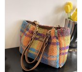 Bolso de hombro para mujer, bolso de mano Sherpa con estampado a cuadros, bolso de compras Chroma azul