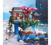 3320 piezas de bloques de construcción de casas en forma de árbol, diamantes, arquitectura de jardín, cascada, luz, bricolaje, ladrillos, juguete de flor de cerezo para niños, regalo para adultos