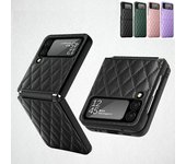 Funda de teléfono para Samsung Galaxy ZFlip Z Flip 5 4 3 ZFlip4, funda plegable de cuero suave de lujo, cubierta protectora completa, estilo tejido para mujer For  Z Flip 4 negro