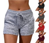 Pantalones cortos deportivos de verano para mujer, de secado rápido, transpirables, para correr, con cordón, cintura elástica, para hacer ejercicio, Fitness, Yoga S negro
