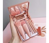 Mini caja de viaje con espejo, juego de 5 brochas de maquillaje, brocha para base y polvos sueltos, brocha para sombra de ojos, brocha para difuminar labios color rosa