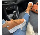 Zapatillas de deporte informales con cordones para Mujer, Zapatillas de Otoño Invierno, Zapatillas de Mujer, zapatos de ocio para Mujer, zapatos de plataforma para Mujer 35 beige
