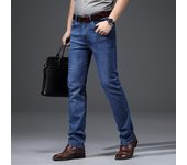 Pantalones vaqueros de negocios para primavera y otoño, pantalones de tubo rectos ajustados elásticos informales a la moda para hombre, pantalones largos lavados a media cintura 29