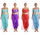 Traje de danza del vientre de princesa árabe con lentejuelas para mujer, mono de Bollywood, pantalones bombachos con gargantilla M rojo