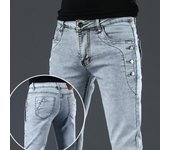 Pantalones vaqueros para hombre, pantalones vaqueros con cordones, pantalones negros, ropa deportiva ajustada de Hip Hop, pantalones masculinos con cintura elástica 28