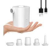 Bomba de aire eléctrica con 5 boquillas, bomba de aire rápida USB con batería de 2500mAh para inflador y deflactor blanco