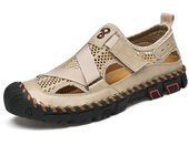 Zapatos de vadeo de verano para hombres Sandalias planas de cuero genuino Zapatos de playa de moda Zapatos de senderismo casuales 38 beige