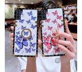 Funda de teléfono cuadrada de mariposa de lujo con soporte de anillo para iPhone Samsung Xiaomi Huawei OPPO VIVO funda trasera Redmi Note 11/Note 11S 4G rojo