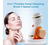 Cepillo de limpieza facial de 360 ​​grados, 2 niveles de velocidad, cepillo giratorio facial impermeable con estante de almacenamiento, 4 cepillos naranja