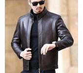 Chaqueta de cuero Chaqueta de cuero de oveja para hombre Chaqueta de cuero engrosada con cuello alto informal para hombre Ropa nueva de invierno para hombre de mediana edad 4XL