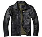 Chaqueta De cuero De caza M65 Cuero De vaca Real marrón y negro, abrigo De cuero auténtico para hombre, chaquetas con bolsillos para invierno, chaqueta Masculina De cuero M negro