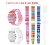 Correa de reloj de PVC para Swatch de 16 mm, 17 mm y 19 mm, accesorios para relojes, pulsera de goma impermeable de color gelatina suave con herramienta. 16mm transparente