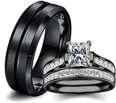 Anillos de pareja de moda con diamantes de imitación blancos románticos, anillos de mujer con circonita cúbica, anillos sencillos de acero inoxidable para hombre, joyería de boda para pareja 5