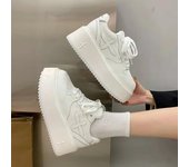 Zapatillas de deporte con plataforma plana para mujer, calzado deportivo informal con cordones, zapatos de moda para viajar y caminar, tendencia nueva, zapatillas para correr de otoño para mujer 35 blanco