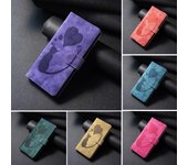 3D Relieve Amor Corazón Lápiz Gato Arte Pintura Cuero Teléfono Cartera Funda Libro Soporte Para iPhone Samsung Xiaomi Oppo Color Púrpura Ranura Para Tarjeta Flip Cover Bag iPhone 6/6s