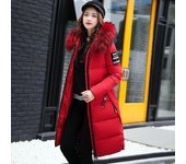 Chaqueta larga de algodón de otoño e invierno para mujer con cuello grande y Chaqueta de algodón gruesa de gran tamaño L negro