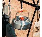 Hervidor de aleación de aluminio para exteriores, mango de bloqueo, olla colgante para acampar, cafetera portátil, cocina de Picnic gris oscuro