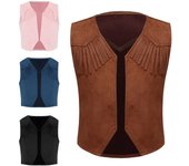 Chaleco vaquero occidental para niños, vestido de Halloween, chaqueta con dobladillo con flecos de cuero de ante marrón para fiesta temática de carnaval 5-6 Years marrón