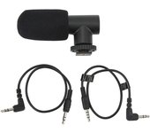 Micrófono para cámara con conector de 3,5 mm y cancelación de ruido, universal para entrevistas y vídeos.
