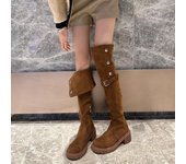 Botas vaqueras por encima de la rodilla para mujer, zapatos de plataforma de diseñador para invierno, cuñas de gamuza y piel a la moda, botas altas hasta el muslo, zapatos de motocicleta 35